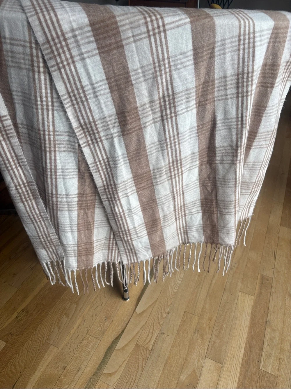 J.Crew Plaid Fringe Scarf in Beige and Brown